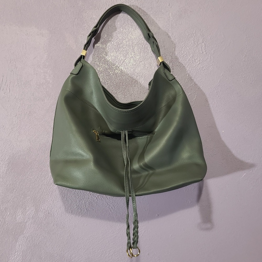 Chunky Hobo Shoulder Bag Tote Large Gray Braided Strap Tassel Floral Lining